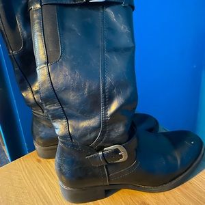 Wear Ever knee length leather boots with buckle